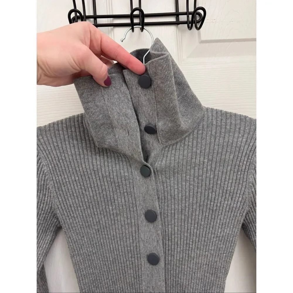 REISS Women’s Maia Ribbed Cardigan Sweater Size XS Gray Buttons Slim